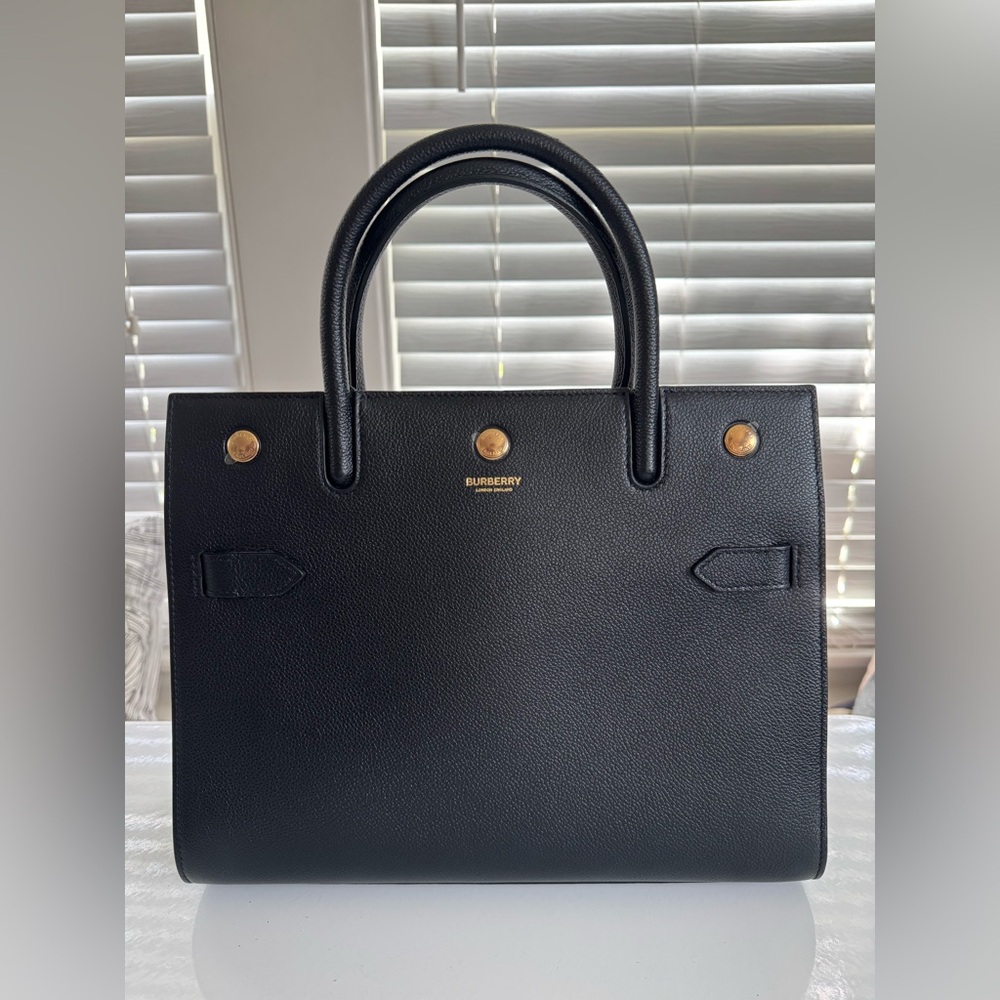 NWT Burberry Small Title Double Handle Bag - Black Leather Tote Bag